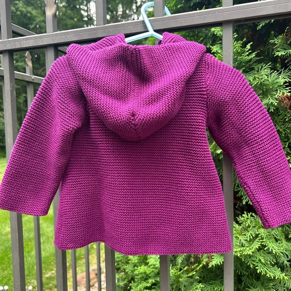 Girls' Fuchsia Knit Double-Breasted Sweater with Hood